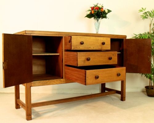 ARTS CRAFTS OAK COTSWOLDHEALS STYLE SIDEBOARD BY MORRIS CO - ADDITIONAL PHOTO 12