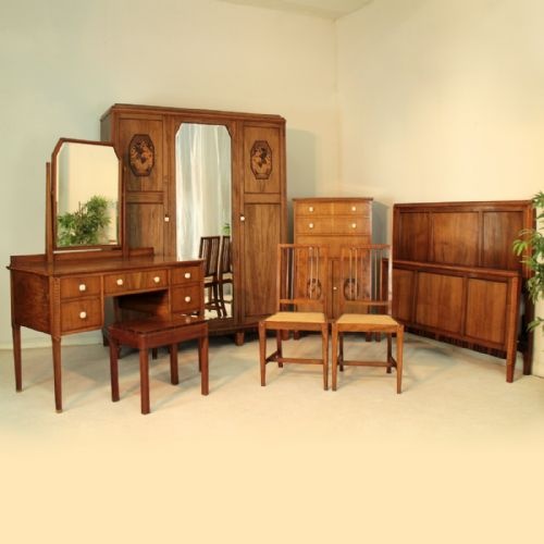 art deco walnut macassar marquetry bedroom suite - CATEGORY: ANTIQUE FURNITURE - DATED 1920