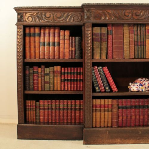 VICTORIAN BREAKFRONT CARVED OAK OPEN BOOKCASE 6FT WIDE - ADDITIONAL PHOTO 2