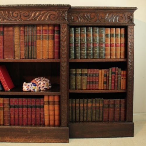 VICTORIAN BREAKFRONT CARVED OAK OPEN BOOKCASE 6FT WIDE - ADDITIONAL PHOTO 3