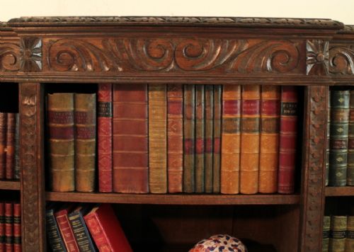 VICTORIAN BREAKFRONT CARVED OAK OPEN BOOKCASE 6FT WIDE - ADDITIONAL PHOTO 6