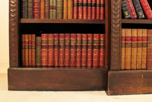 VICTORIAN BREAKFRONT CARVED OAK OPEN BOOKCASE 6FT WIDE - ADDITIONAL PHOTO 8
