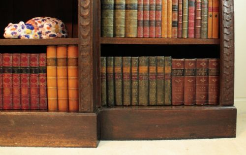 VICTORIAN BREAKFRONT CARVED OAK OPEN BOOKCASE 6FT WIDE - ADDITIONAL PHOTO 9