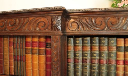 VICTORIAN BREAKFRONT CARVED OAK OPEN BOOKCASE 6FT WIDE - ADDITIONAL PHOTO 11