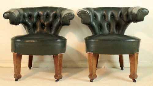 PAIR OF ARTS CRAFTS OAK LEATHER DESK CHAIRS - ADDITIONAL PHOTO 1