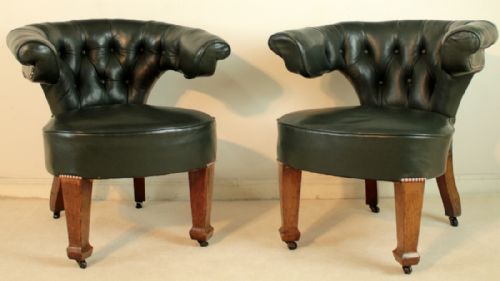 PAIR OF ARTS CRAFTS OAK LEATHER DESK CHAIRS - ADDITIONAL PHOTO 2