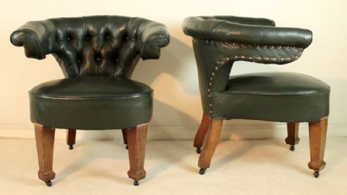 PAIR OF ARTS CRAFTS OAK LEATHER DESK CHAIRS - ADDITIONAL PHOTO 3