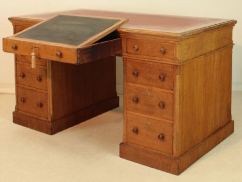 VICTORIAN GILLOWS OAK PARTNERS PEDESTAL DESK - ADDITIONAL PHOTO 3