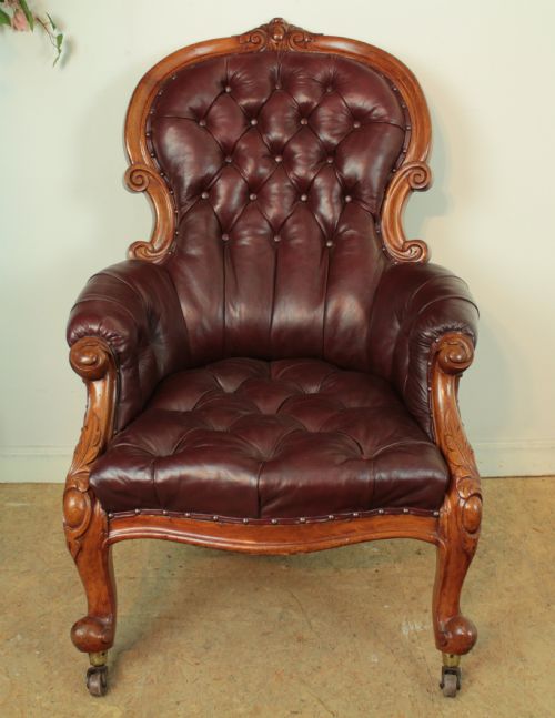 A PAIR OF VICTORIAN MAHOGANY BURGUNDY LEATHER LIBRARY ARMCHAIRS - ADDITIONAL PHOTO 3
