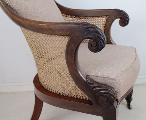REGENCY MAHOGANY CANE FILLED ENGLISH LIBRARY OR BERGRE CHAIR - ADDITIONAL PHOTO 3