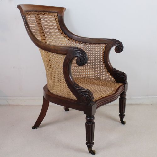 REGENCY MAHOGANY CANE FILLED ENGLISH LIBRARY OR BERGRE CHAIR - ADDITIONAL PHOTO 4