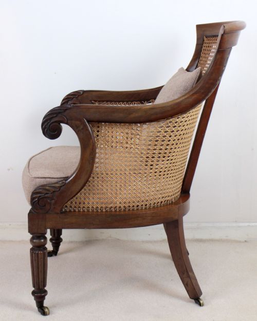 REGENCY MAHOGANY CANE FILLED ENGLISH LIBRARY OR BERGRE CHAIR - ADDITIONAL PHOTO 9