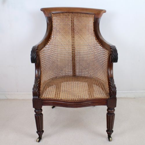 REGENCY MAHOGANY CANE FILLED ENGLISH LIBRARY OR BERGRE CHAIR - ADDITIONAL PHOTO 12