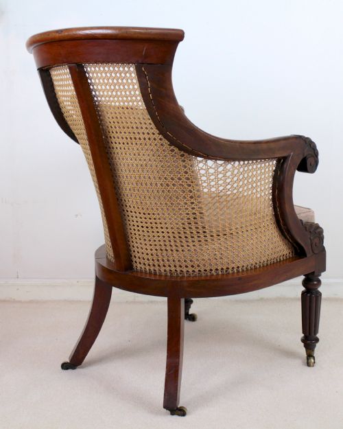 REGENCY MAHOGANY CANE FILLED ENGLISH LIBRARY OR BERGRE CHAIR - ADDITIONAL PHOTO 14