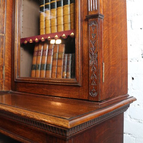 LARGE VICTORIAN OAK BREAKFRONT BOOKCASE ATTRIBUTED TO MAPLE CO - ADDITIONAL PHOTO 13