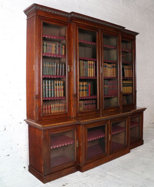 LARGE VICTORIAN OAK BREAKFRONT BOOKCASE ATTRIBUTED TO MAPLE CO - ADDITIONAL PHOTO 25