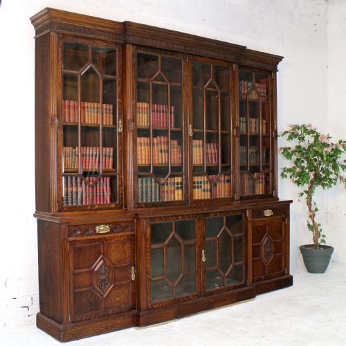 MAPLE CO LARGE VICTORIAN OAK BREAKFRONT BOOKCASE - ADDITIONAL PHOTO 1