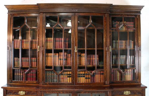 MAPLE CO LARGE VICTORIAN OAK BREAKFRONT BOOKCASE - ADDITIONAL PHOTO 3