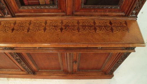 VICTORIAN IVY CARVED OAK LIBRARY BOOKCASE - ADDITIONAL PHOTO 10