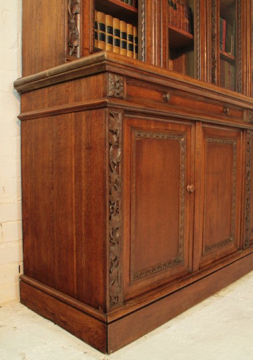 VICTORIAN IVY CARVED OAK LIBRARY BOOKCASE - ADDITIONAL PHOTO 18