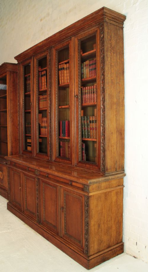 VICTORIAN IVY CARVED OAK LIBRARY BOOKCASE - ADDITIONAL PHOTO 22
