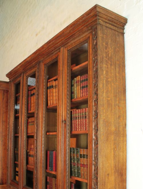 VICTORIAN IVY CARVED OAK LIBRARY BOOKCASE - ADDITIONAL PHOTO 25
