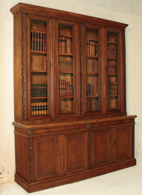 VICTORIAN IVY CARVED OAK LIBRARY BOOKCASE - ADDITIONAL PHOTO 29