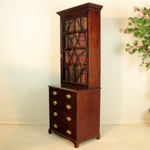 19TH CENTURY NARROW MAHOGANY ASTRAGAL GLAZED BOOKCASE ON CHEST - ADDITIONAL PHOTO 4