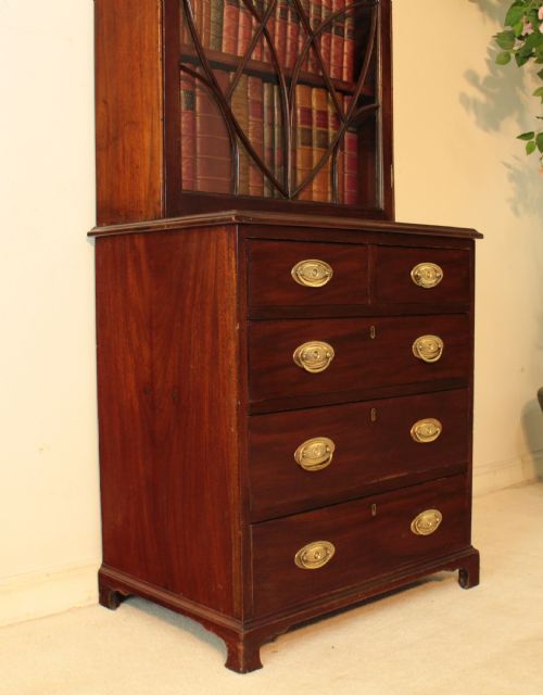 19TH CENTURY NARROW MAHOGANY ASTRAGAL GLAZED BOOKCASE ON CHEST - ADDITIONAL PHOTO 11