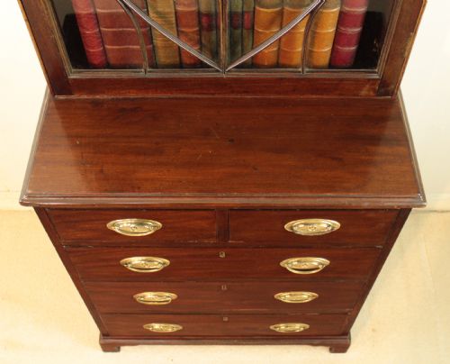 19TH CENTURY NARROW MAHOGANY ASTRAGAL GLAZED BOOKCASE ON CHEST - ADDITIONAL PHOTO 12