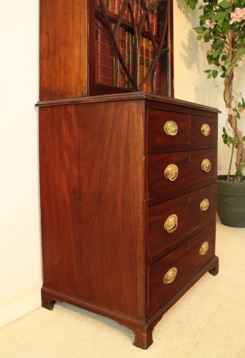 19TH CENTURY NARROW MAHOGANY ASTRAGAL GLAZED BOOKCASE ON CHEST - ADDITIONAL PHOTO 14