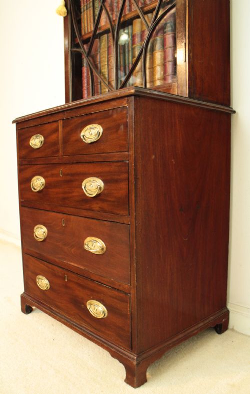 19TH CENTURY NARROW MAHOGANY ASTRAGAL GLAZED BOOKCASE ON CHEST - ADDITIONAL PHOTO 19