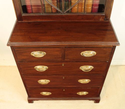 19TH CENTURY NARROW MAHOGANY ASTRAGAL GLAZED BOOKCASE ON CHEST - ADDITIONAL PHOTO 21