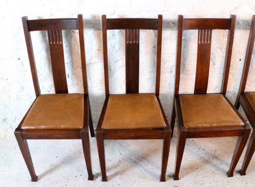 SET 10 ARTS CRAFTS OAK DINING CHAIRS WITH LEATHER SEATS C1900 - ADDITIONAL PHOTO 6