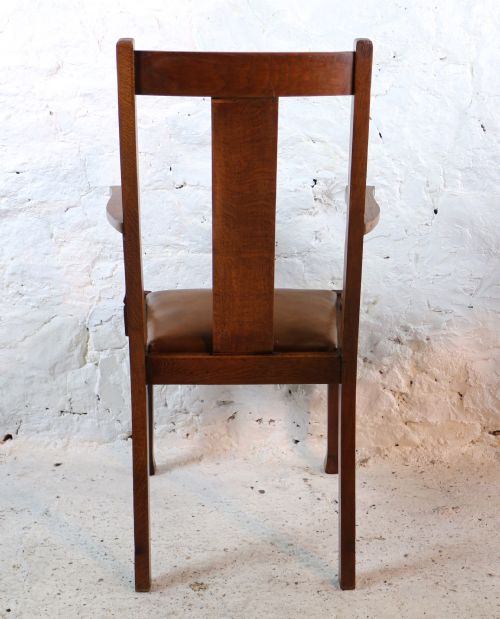 SET 10 ARTS CRAFTS OAK DINING CHAIRS WITH LEATHER SEATS C1900 - ADDITIONAL PHOTO 12
