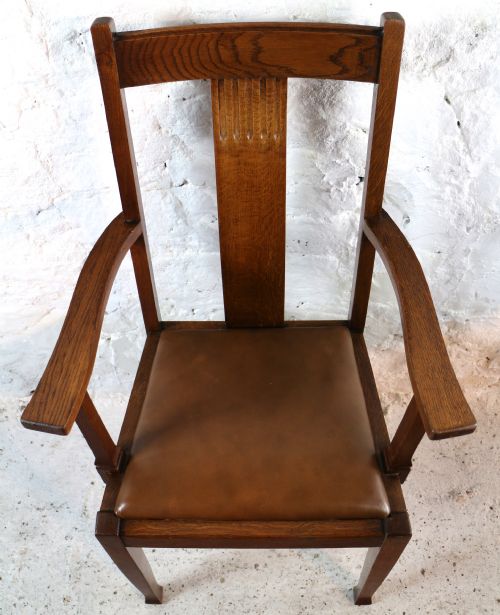 SET 10 ARTS CRAFTS OAK DINING CHAIRS WITH LEATHER SEATS C1900 - ADDITIONAL PHOTO 13