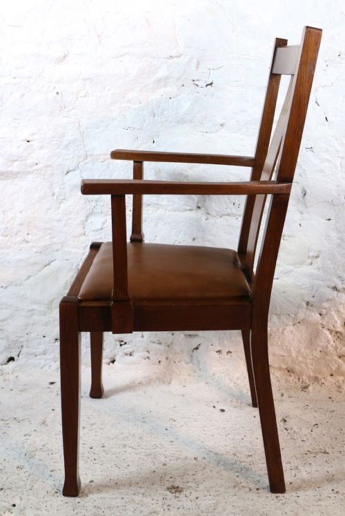 SET 10 ARTS CRAFTS OAK DINING CHAIRS WITH LEATHER SEATS C1900 - ADDITIONAL PHOTO 14