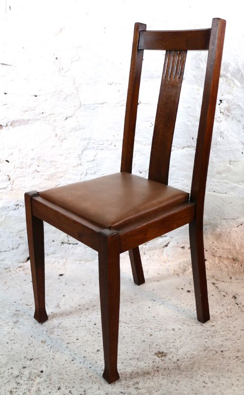 SET 10 ARTS CRAFTS OAK DINING CHAIRS WITH LEATHER SEATS C1900 - ADDITIONAL PHOTO 18