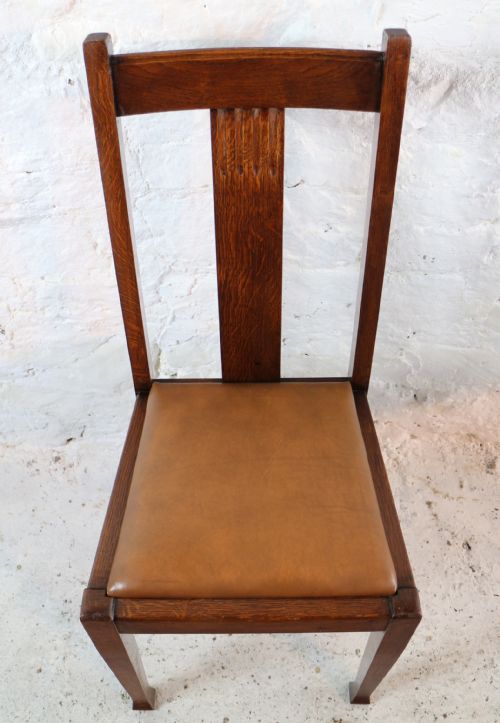 SET 10 ARTS CRAFTS OAK DINING CHAIRS WITH LEATHER SEATS C1900 - ADDITIONAL PHOTO 20