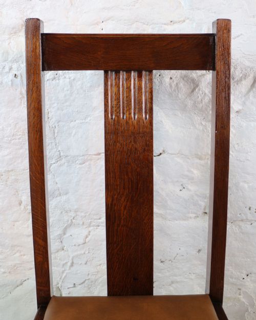 SET 10 ARTS CRAFTS OAK DINING CHAIRS WITH LEATHER SEATS C1900 - ADDITIONAL PHOTO 23