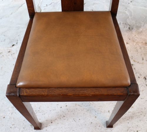 SET 10 ARTS CRAFTS OAK DINING CHAIRS WITH LEATHER SEATS C1900 - ADDITIONAL PHOTO 25