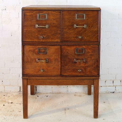 Antique Golden Oak Four Drawer Filing Cabinet by Yawman & Erbe, C.1910