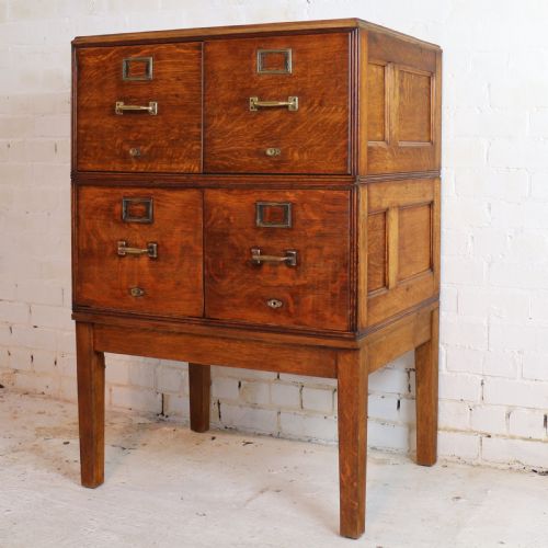 fig 1. Antique Golden Oak Four Drawer Filing Cabinet by Yawman & Erbe, c.1910