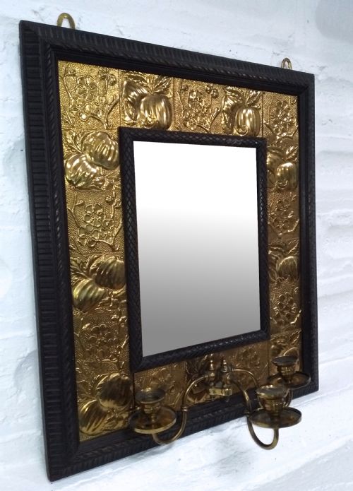 ARTS CRAFTS MAHOGANY BRASS MIRROR ATTRIBUTED TO SHAPLAND PETTER - ADDITIONAL PHOTO 2