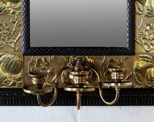 ARTS CRAFTS MAHOGANY BRASS MIRROR ATTRIBUTED TO SHAPLAND PETTER - ADDITIONAL PHOTO 3