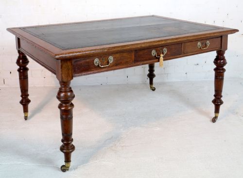 VICTORIAN OAK 5FT PARTNERS WRITING TABLE BY JAMES SHOOLBRED LONDON - ADDITIONAL PHOTO 1