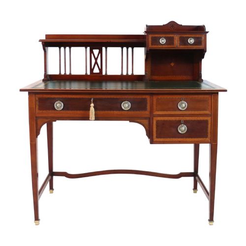 SHERATON REVIVAL MAHOGANY INLAID DESK ATTRIBUTED TO SHAPLAND PETTER C1900 - ADDITIONAL PHOTO 1