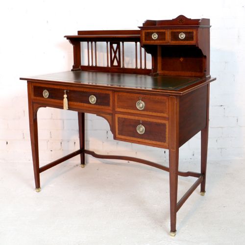 SHERATON REVIVAL MAHOGANY INLAID DESK ATTRIBUTED TO SHAPLAND PETTER C1900 - ADDITIONAL PHOTO 2