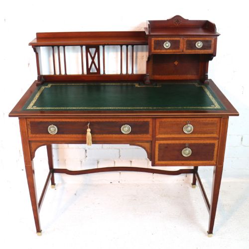 SHERATON REVIVAL MAHOGANY INLAID DESK ATTRIBUTED TO SHAPLAND PETTER C1900 - ADDITIONAL PHOTO 3