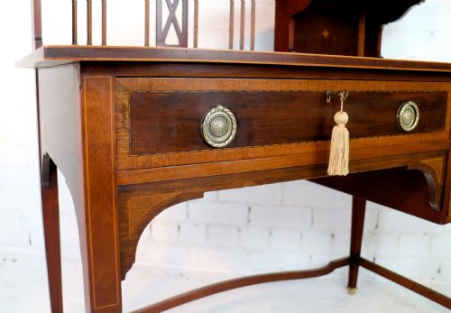 SHERATON REVIVAL MAHOGANY INLAID DESK ATTRIBUTED TO SHAPLAND PETTER C1900 - ADDITIONAL PHOTO 8